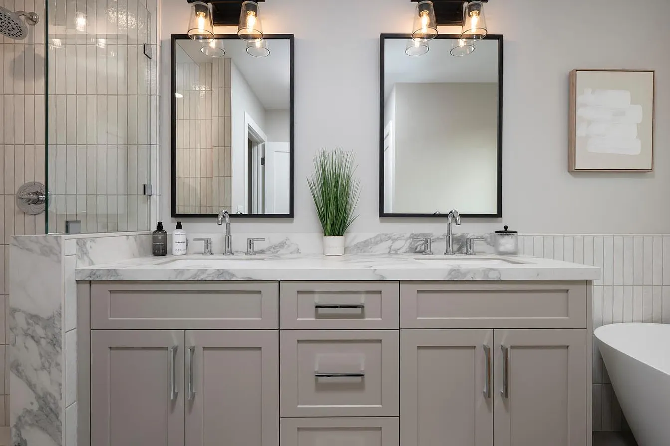 Bathroom electrical install — vanity lighting, GFCI outlets, and clean wiring